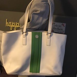 Tory Burch Robinson tote striped tote in natural